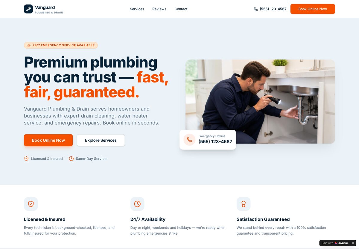 Vanguard Plumbing — Plumbing Company sample website by Willowlight Works