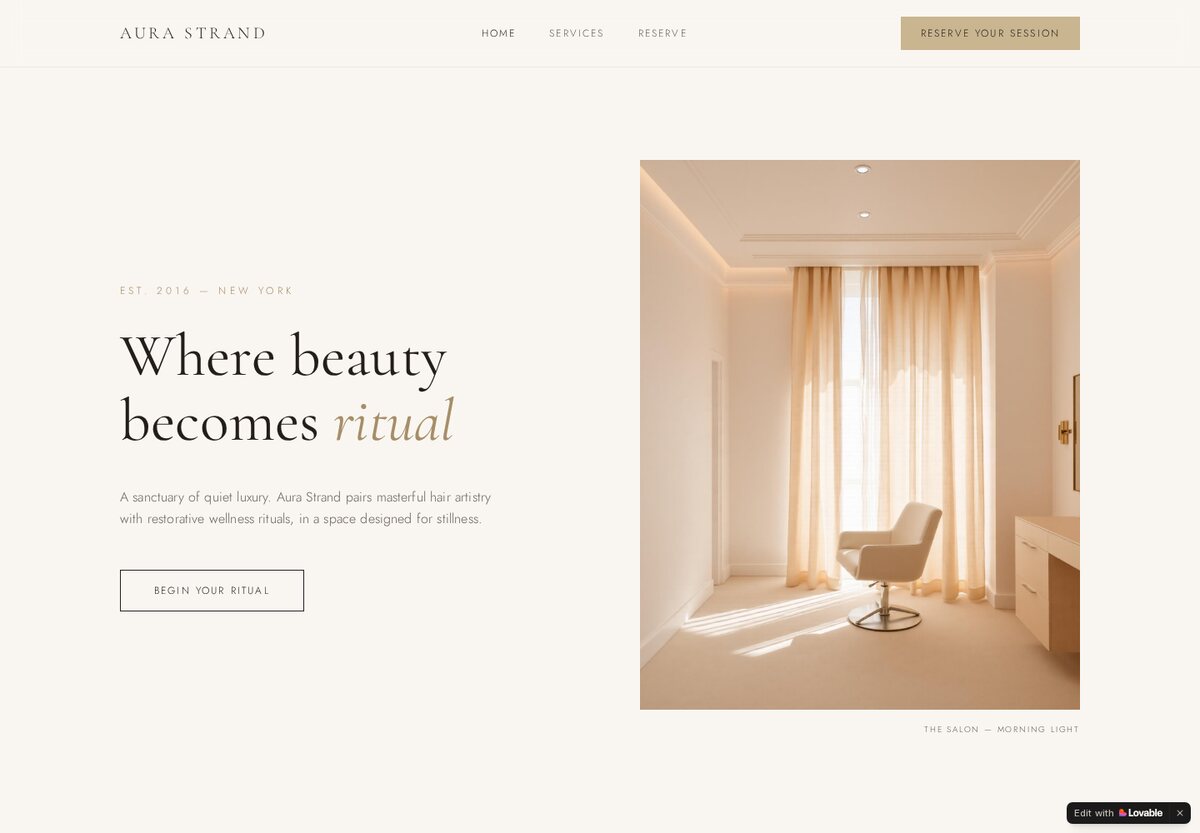 Aura Strand Salon — Hair & Beauty Studio sample website by Willowlight Works