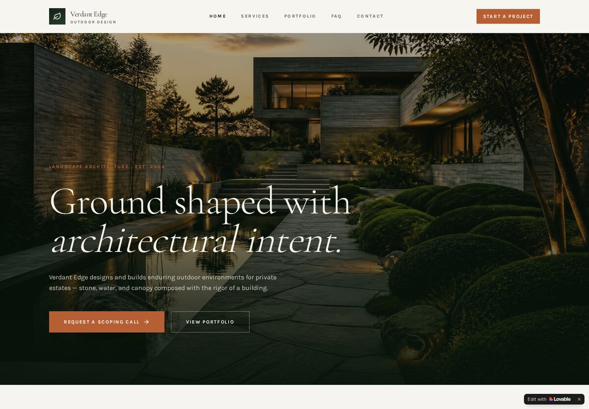 Verdant Edge Landscaping — Landscaping Business sample website by Willowlight Works